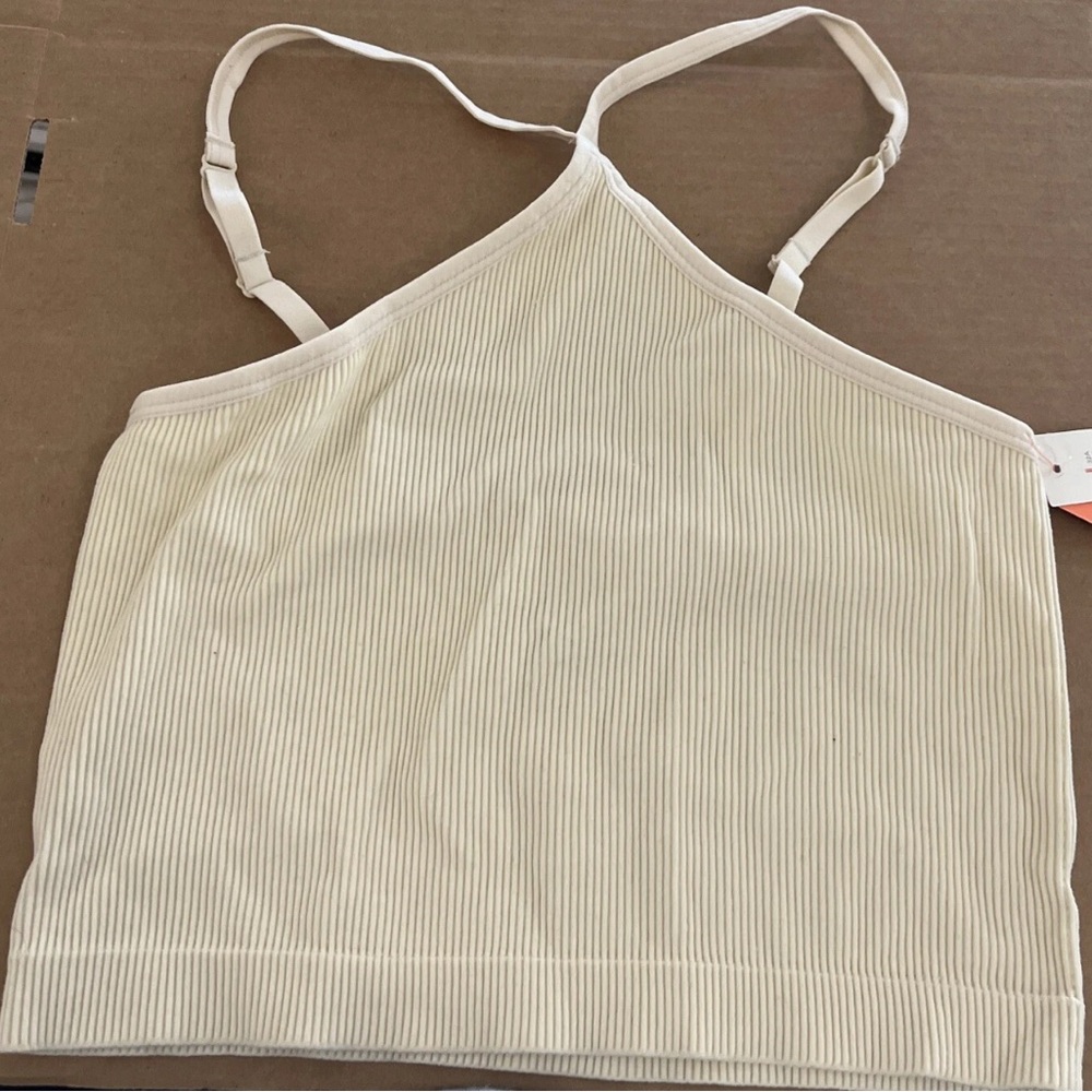 Colsie Ribbed Cropped Tank Top Womens Large Cream Beige Strappy NWT - Picture 3 of 12